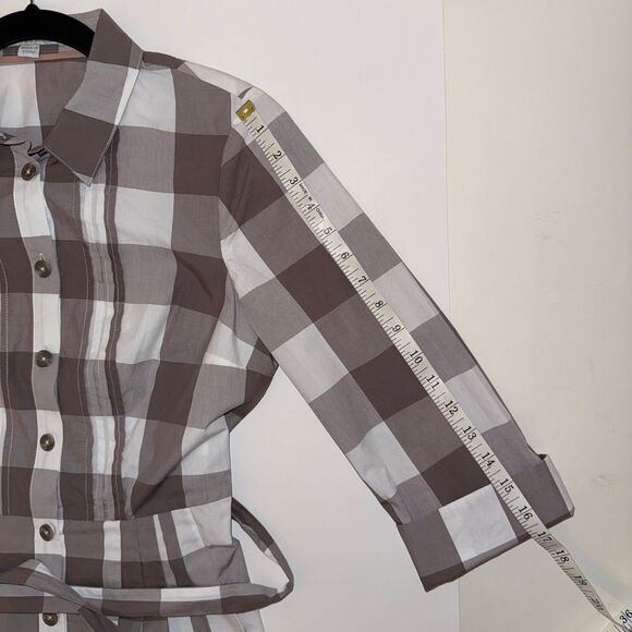 Boden Plaid Brown & White Checked Shirt Dress Button Down Long Sleeve Belted 4 - Picture 10 of 15